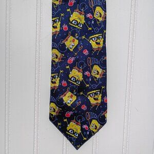 SpongeBob SquarePants Necktie 2005 Nickelodeon Jellyfishing Vintage Tie Blue Vtg
